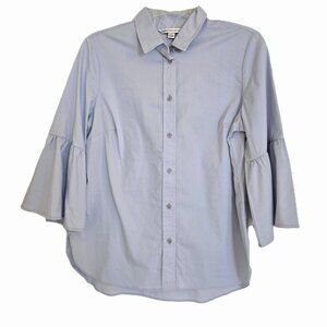 Counterparts LIght Blue Bell Sleeve Button Down Blouse Size Medium, Stretch